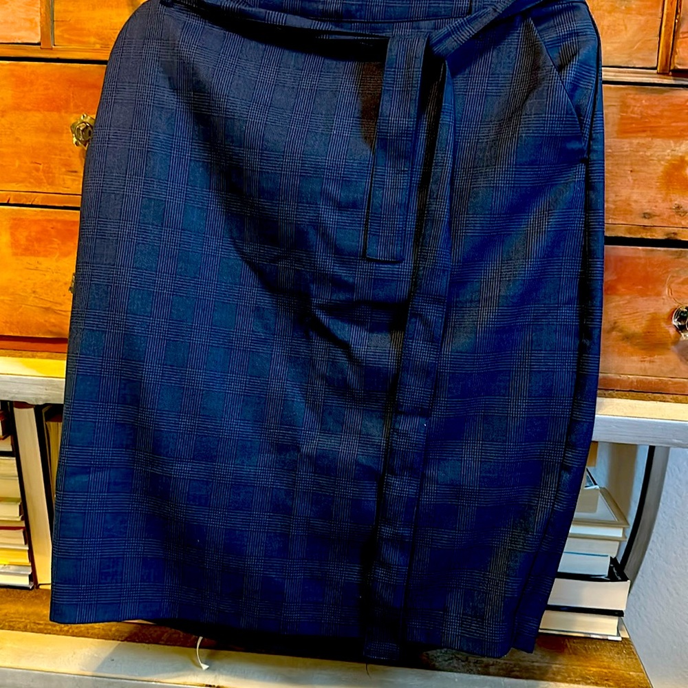 Navy Tweed Tie Belt Pencil Skirt